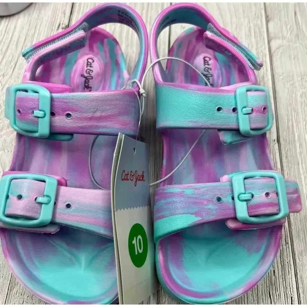Little‎ Girls Sandals Size 10 Blue Purple Summer Buckle Shoes Waterproof